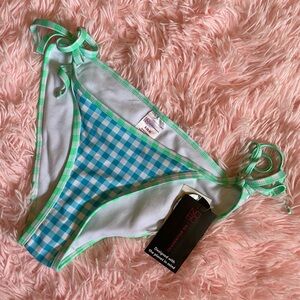 No Boundaries Aqua and White Checkered Bikini Bottom | Small